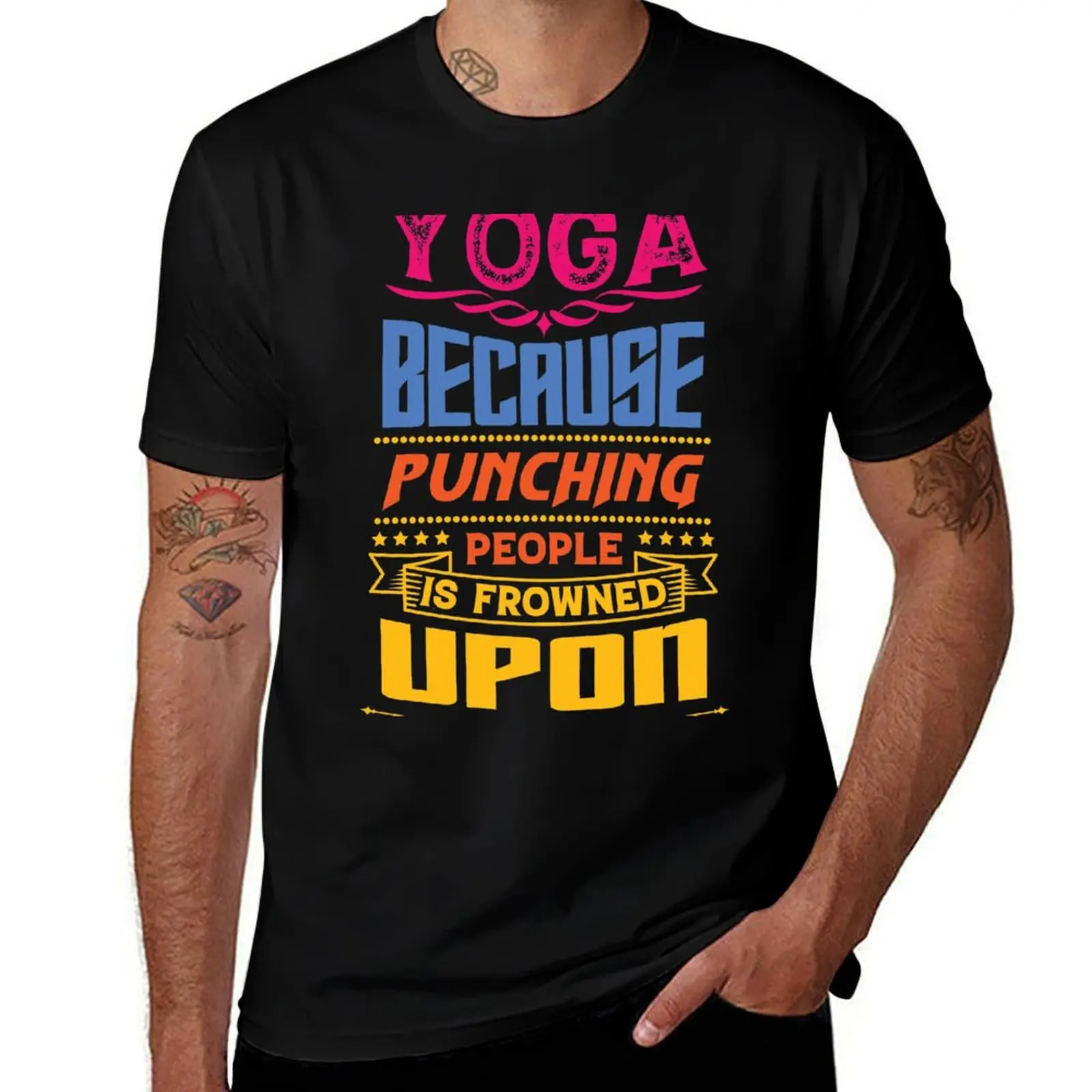 Yoga because punching people is frowned upon. T-Shirt Vintage Style Printed Top T-Shirt
