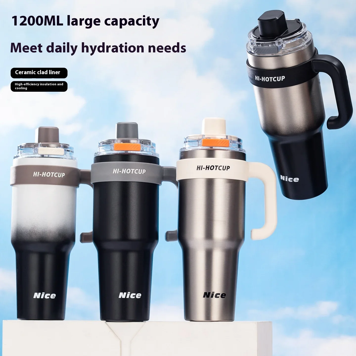 Summer New StylePortable Ice King Coffee Cup Large Capacity One-click Opening with Straw Car Cup for Heat and Cold Preservation