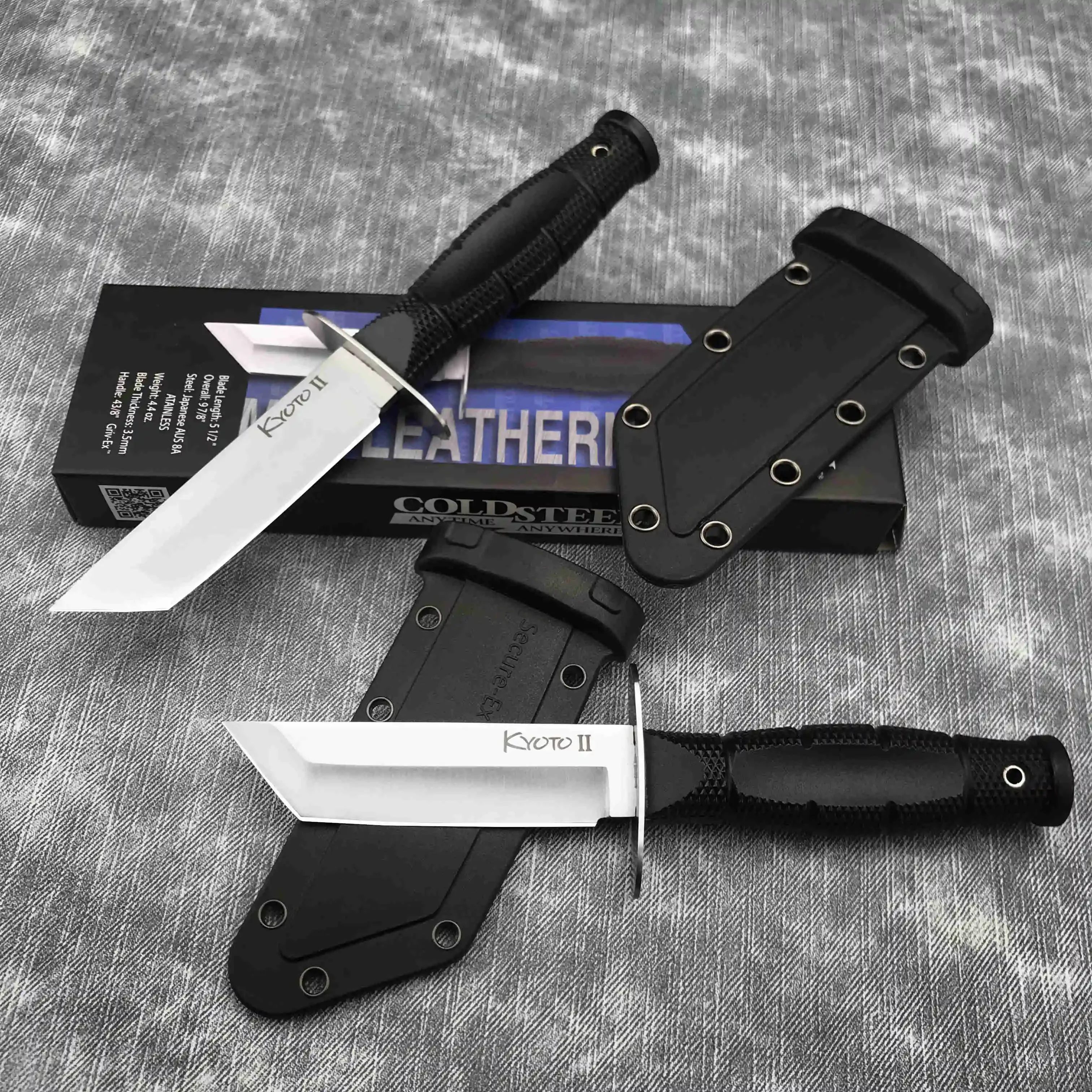 Portable COLD Kyoto II Military Fixed Knife 8Cr13Mov Tanto Blade Reinforced Nylon Wave Fiber Handle Outdoor Combat Hunting Tool