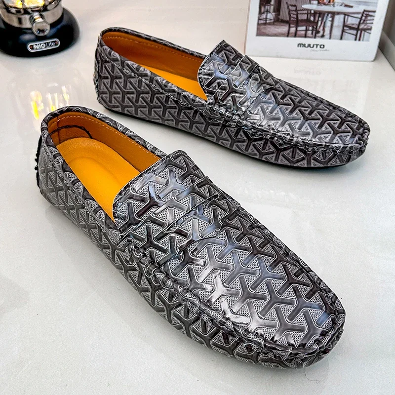 New Men Handmade Loafers Soft Moccasins High Quality Spring Autumn PU Leather Shoes Men Flat Driving Loafers for Men Size 48