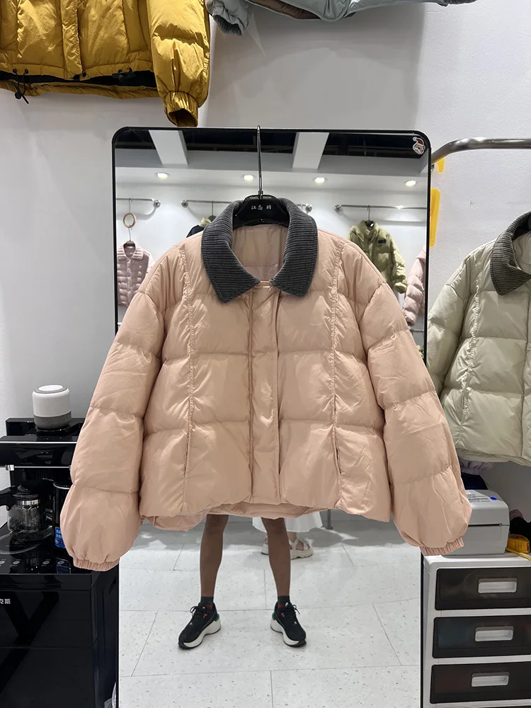 سترة قصيرة عصرية ذات ياقة طية صدر السترة سميكة من ريش البط الأبيض للنساء للشتاء بألوان جديدة تحجب سترة قصيرة بنمط أسفل #5