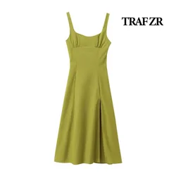 TRAF ZR Linen Dress Summer Women 2024 Casual Elegant Woman Dress Fashion Women's Sundress Korean Style Prom Gown Basic Dresses