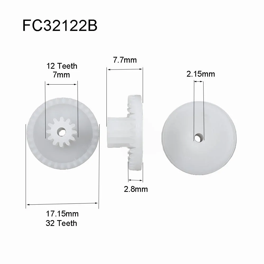 32/12 0.5M Crown Gear 32T OD17mm 12t Od7mm Hole 2.15mm White Plastic Pinion FC32122B