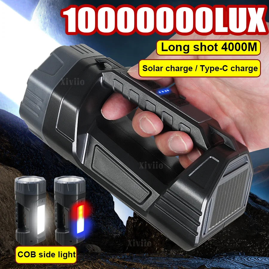 

10000000LM прожектор перезаряжаемый солнечный/USB зарядка светодиодный фонарик высокой мощности тактический супер яркий уличный водонепроницаемый фонарь