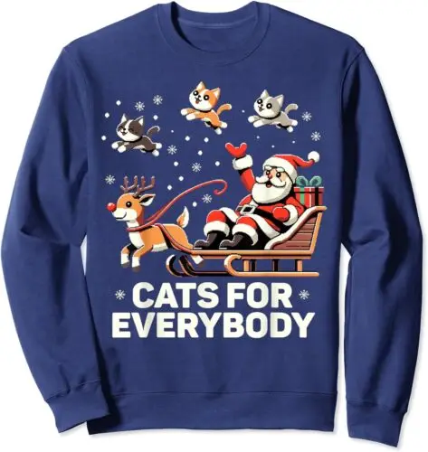 Polarshe Cats For Everybody Funny Christmas Cat Xmas Unisex Crewneck Sweatshirt