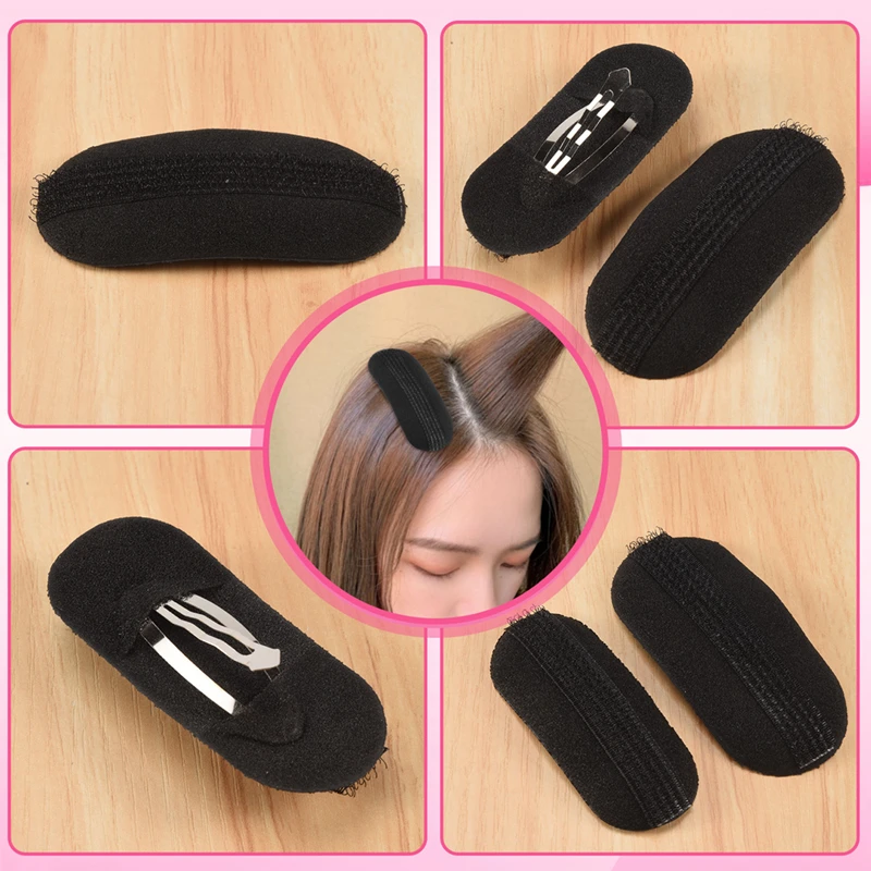 AAAC-2 stuks zwarte spons haarclip volume bumpit vulling broodje opgestoken