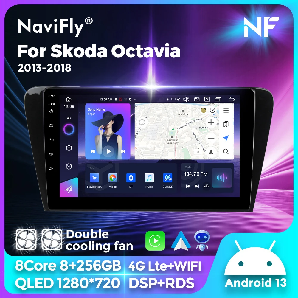 

Navifly 8 Core 2K QLED Android 13 Car Radio Multimedia Video Player Stereo Car-play Auto DSP For Skoda Octavia 3 A7 2013-2018