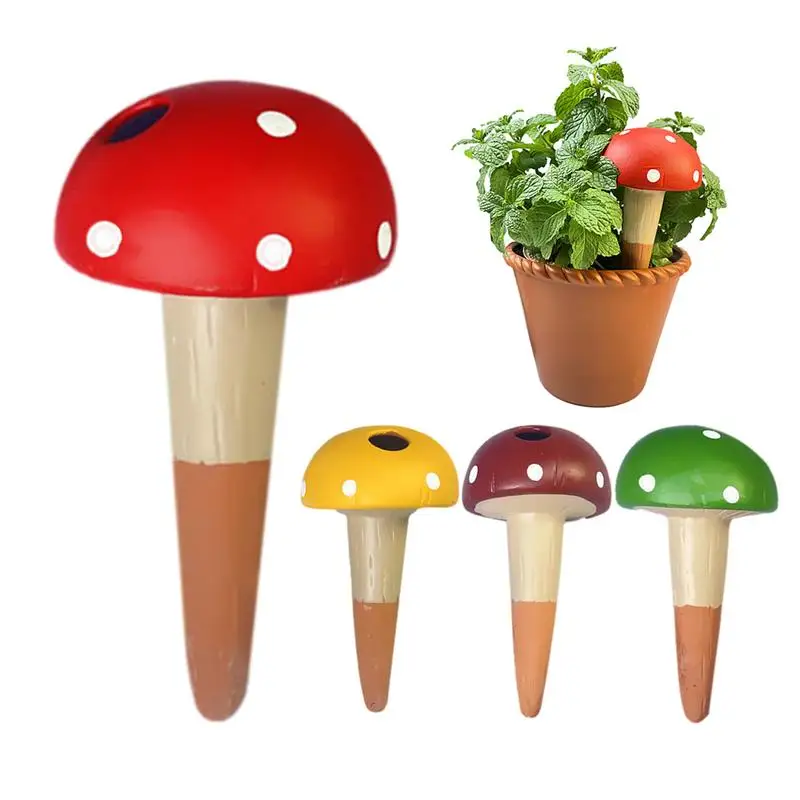 

4Pcs Self-Watering Mushroom Spikes Portable Automatic Terracotta Watering Insert Small Automatic Potted Plant Waterer Cute