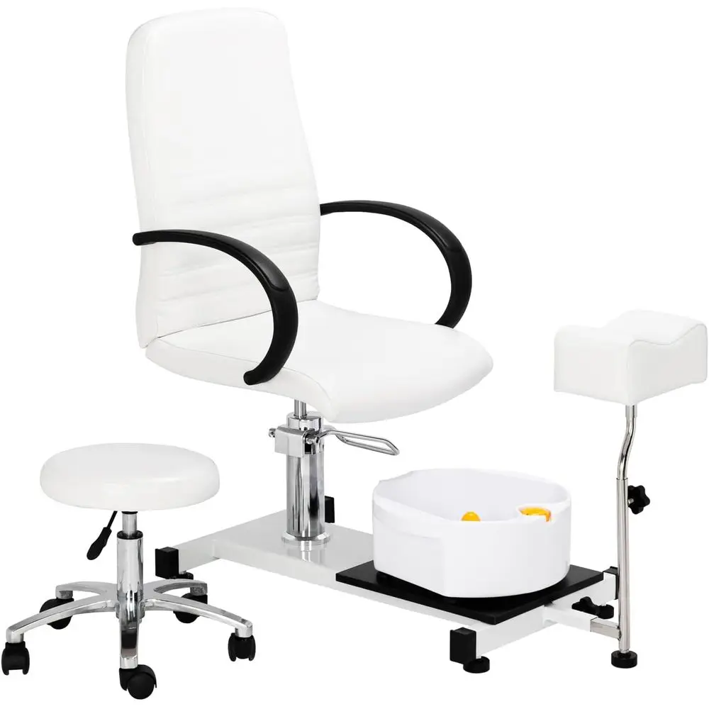 

Белый стул для педикюра с табуреткой и спа-салоном для ног с пузырьками, гидравлическая станция для маникюра для салона