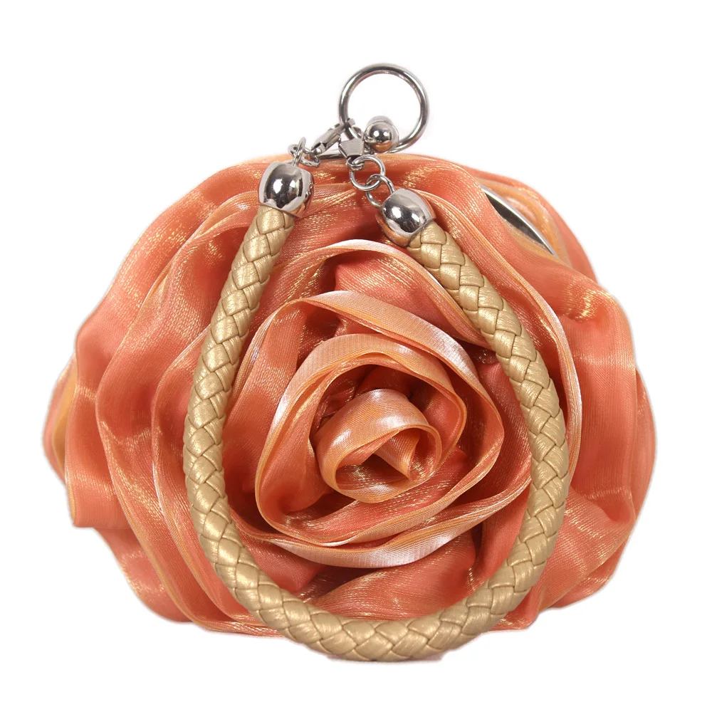Red Rose Flower Silk Bridal Wedding Bag Banquet Mini Girl Handbag Trendy Glitter Material Tote Luxury Designer Bags High Quality