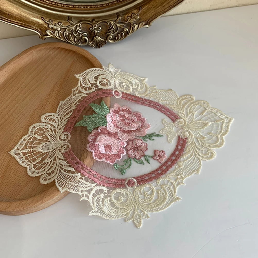 

4pcs Embroidered 26 5CMx20CM Lace Rose Table Mats Reusable Washable Dinner Party Accessories Holiday Decor Flower
