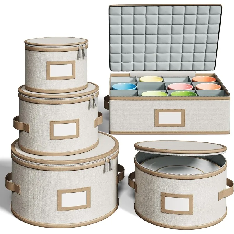 

Shell China Storage Containers – 5 Piece Set for Storing Dinner Plates, Salad Plates, Mugs, Quilted Dividers for Safe Movin