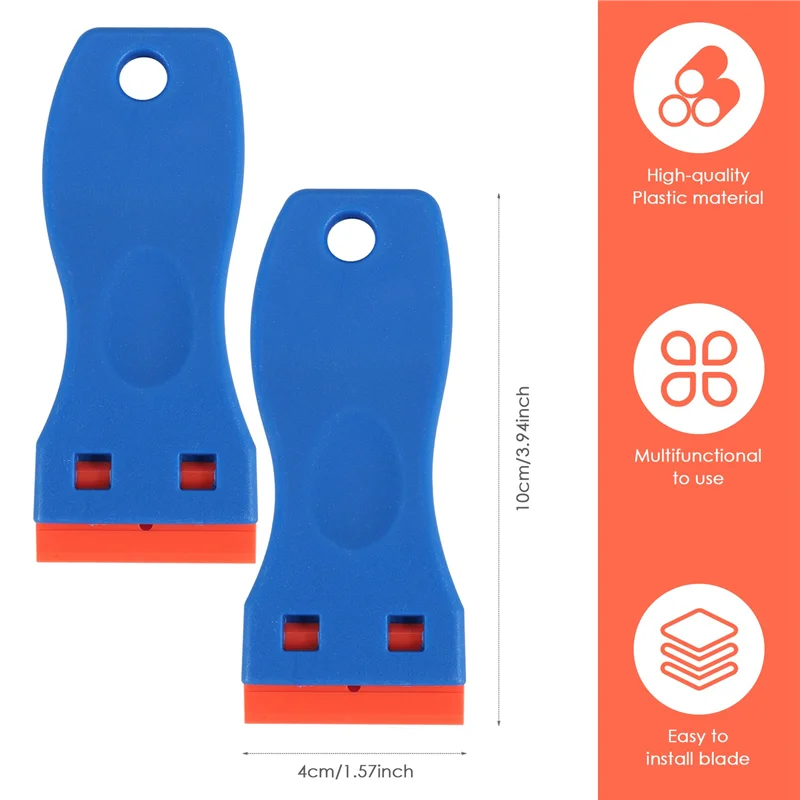 AAAC-4 Pcs Plastic Razor Blade Scraper And 200 Pcs Blades, Remove Label Decal Tool For Stickers, Gaskets And Paints On Window