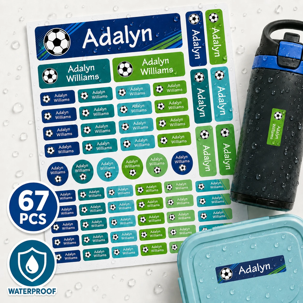 Personalized Name Stickers, Custom Soccer Labels, Waterproof Self-Adhesive Name Tags for Bottles, Lunch Boxes & Notebooks