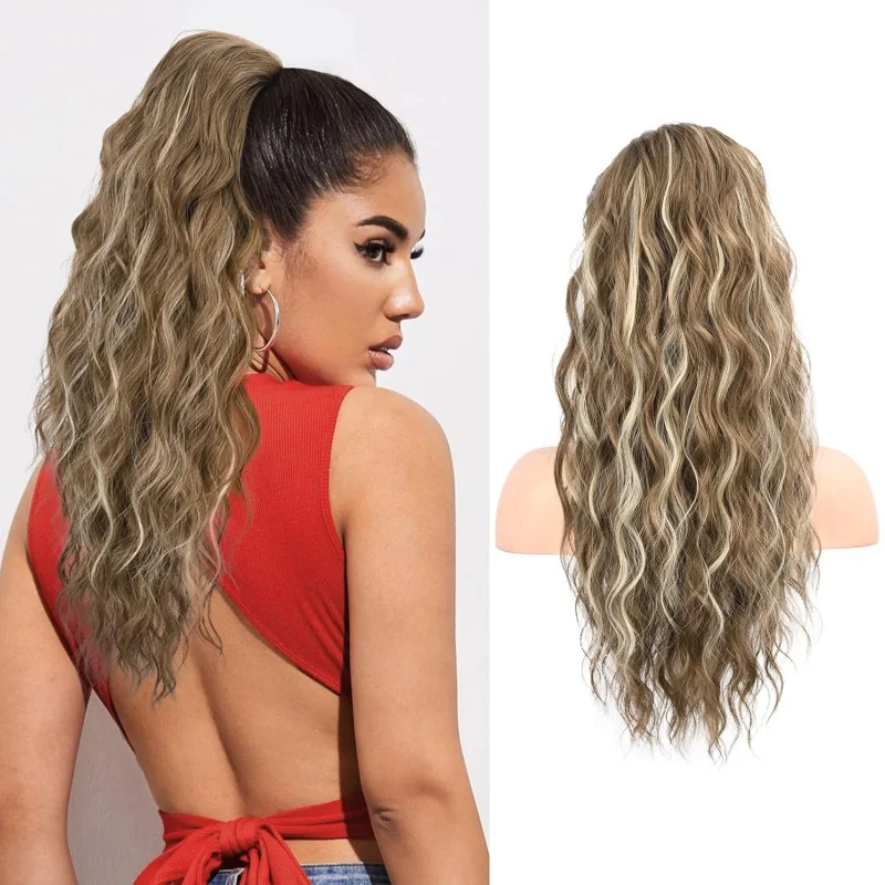 

Long Natural Wave Ponytail 66cm Drawstring Synthetic Hair Extensions For Ladies
