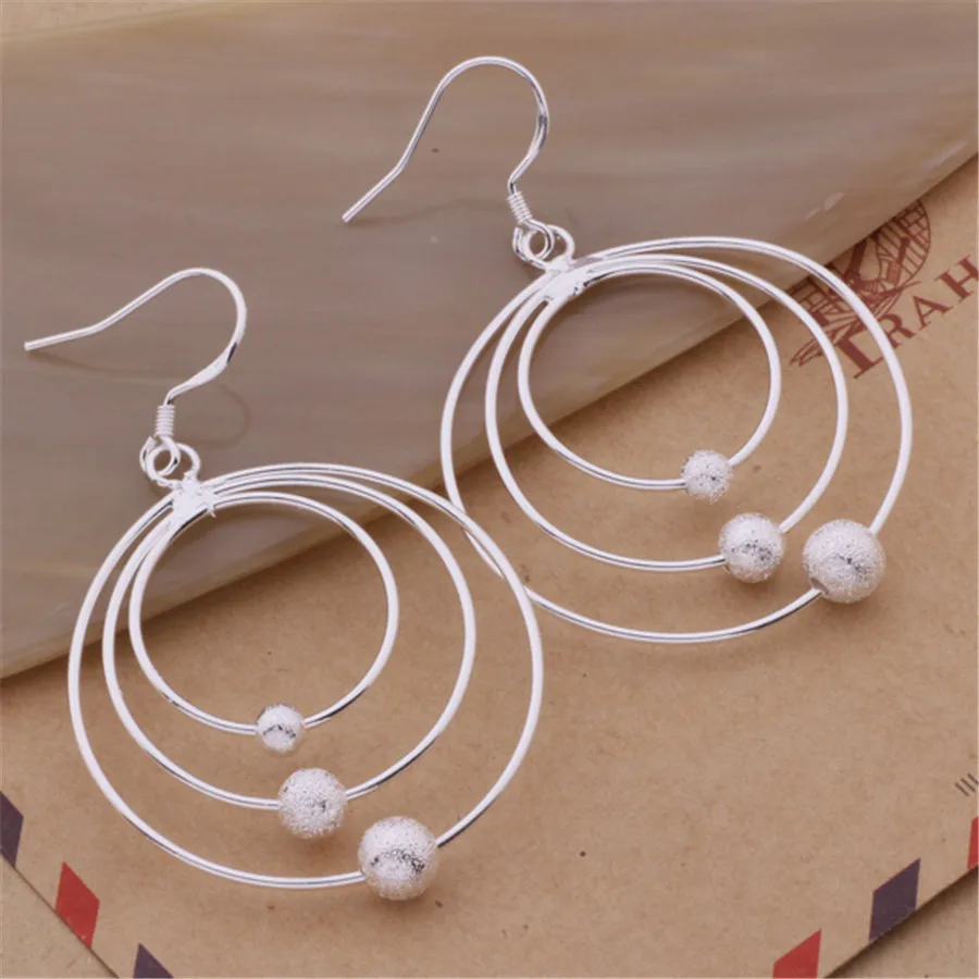 New pure 100% 925 Sterling Silver Earrings for Women Jewelry Three circle beads  Christmas Gifts wedding party