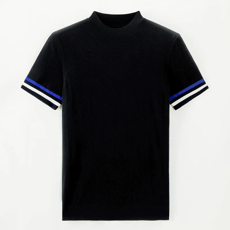 ٪ الصوف قصيرة الأكمام جولة الرقبة سترة صوف سترة الرجال ربيع الخريف الشتاء نمط الصوف قصيرة الأكمام محبوك العرق #5