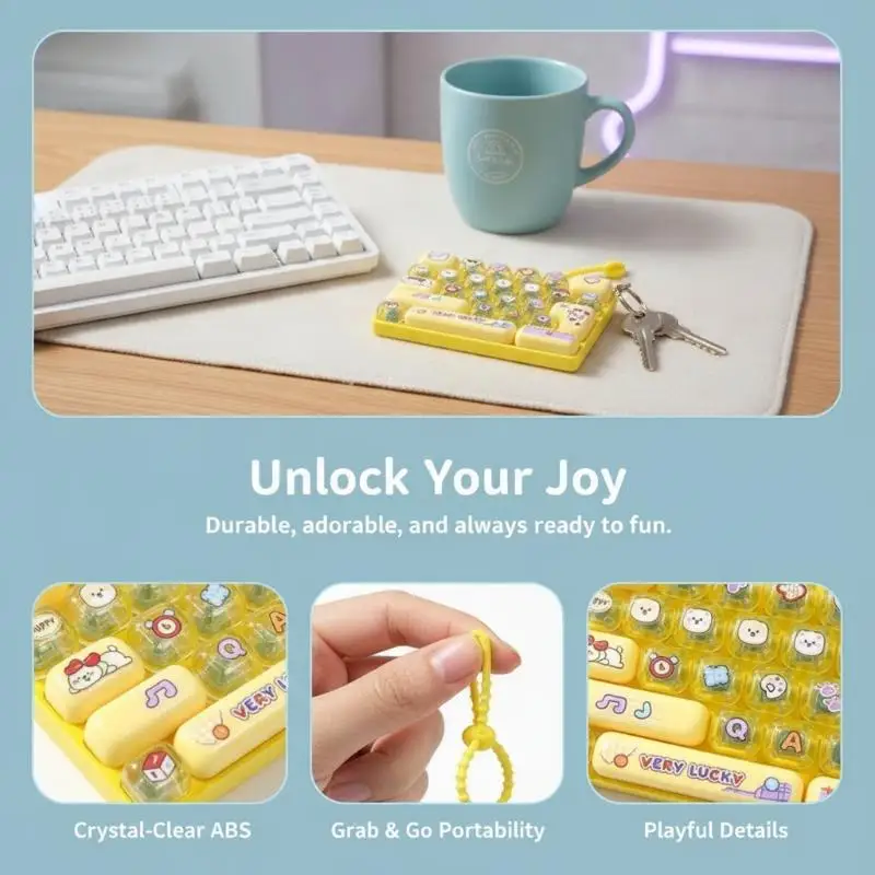 26 Grid Keyboard Fidget Toy Keychain Cartoon Pattern Stress Relief Toy Portable Backpack Pendant for Kids Children Gift