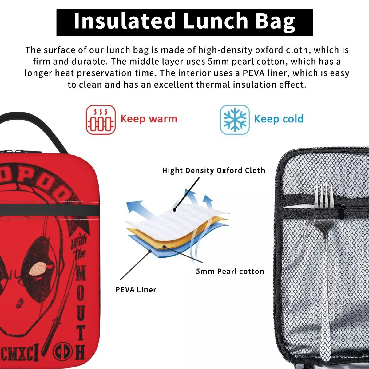 Borse per il pranzo isolate Deadpool contenitore per il pranzo grande borsa termica Lunch Box Tote Office Picnic Girl Boy