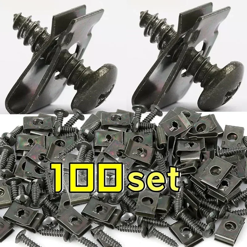10-100PCS Metal U-Type Screw Fastener Clip Car Base Anti-rust Clamp Fastener Bumper Fender Trim Panel Fastener Board Protection