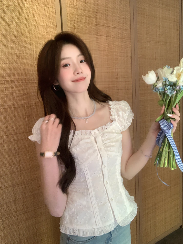 

Even-wen Moon Viewing Bai Zhi Korean Sle Casual Small Design Sense Top irt Commute Sle ort Sve Women's irt
