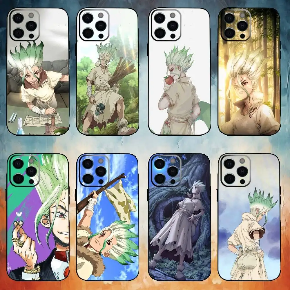 

1Senku Ishigami S-Stone Phone Case For iPhone17,16,15,14,13,12,11 Plus,Pro Max Soft Black Cover
