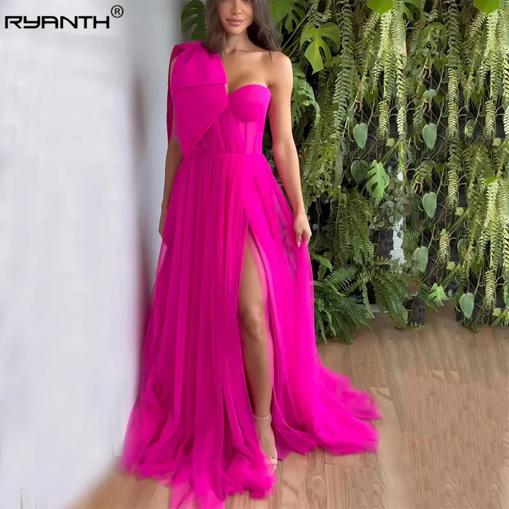 

Женское вечернее платье без бретелек Ryanth, праздничное розовое платье с высоким разрезом, платье-трапеция знаменитости с открытой спиной и молнией сзади