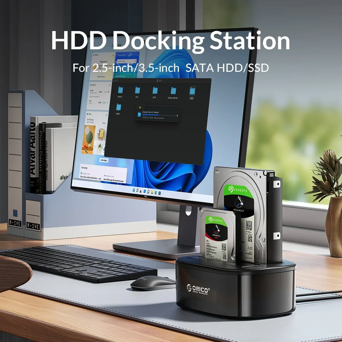 ORICO Dual Bay HDD Docking Station with Offline Clone SATA to USB 3.0 External Hard Drive Docking for 3.5/2.5 HDD SSD for PC