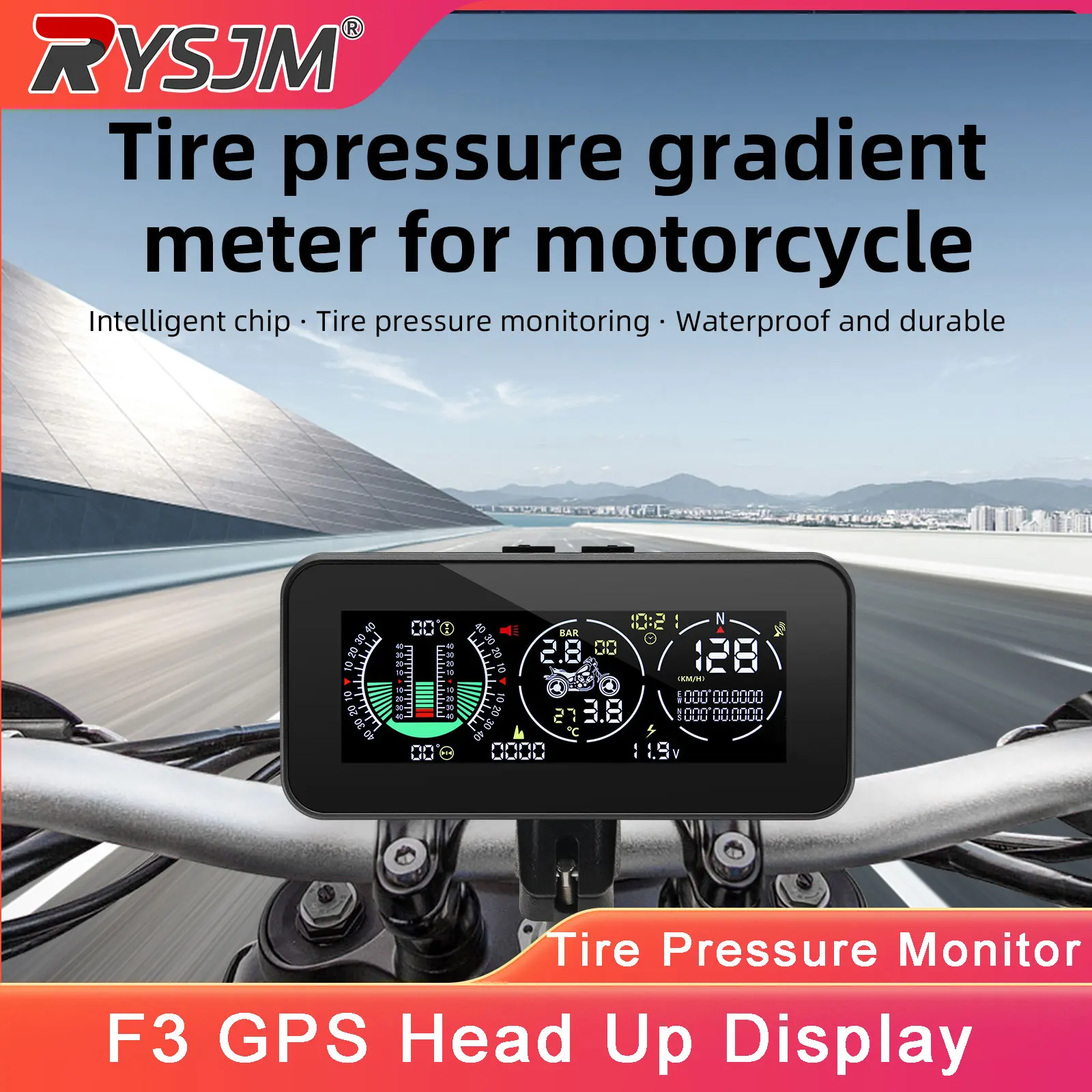 

﻿ Цифровой измеритель давления в шинах F3 HUD 3-в-1 с двумя каналами, GPS-приемником, датчиком скорости и компасом для мотоциклов