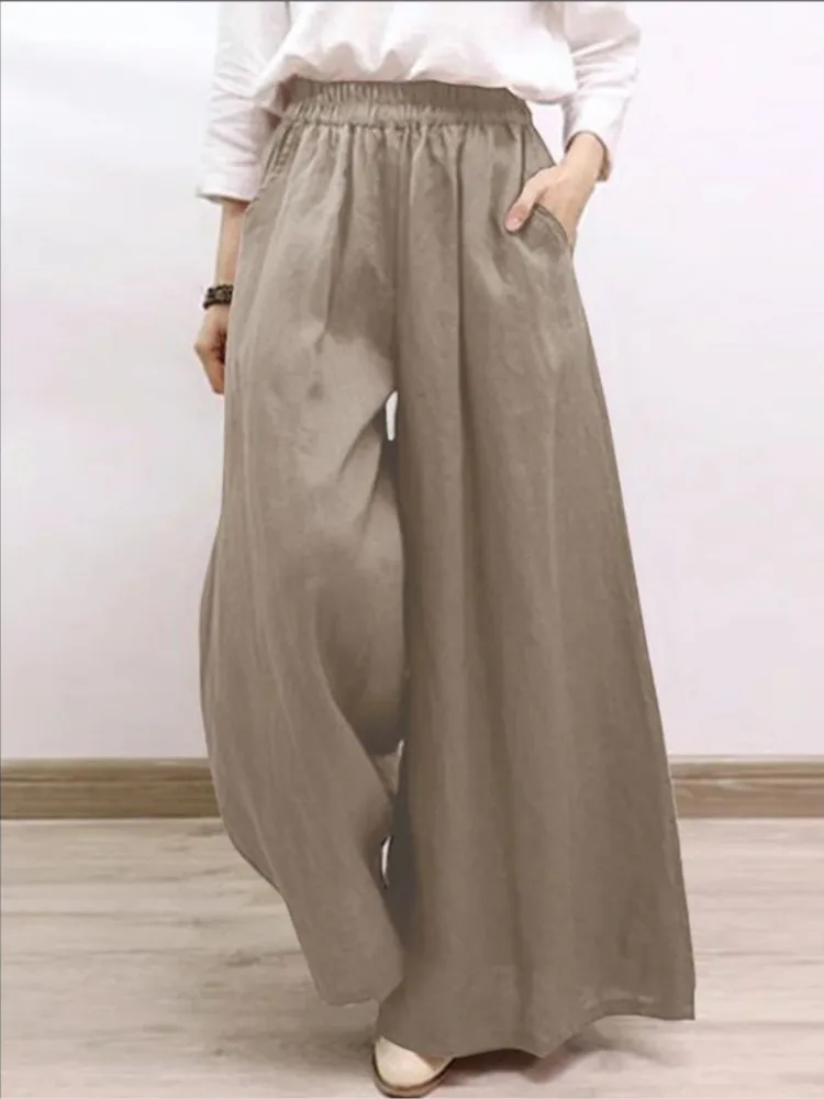 Pantalon Long Décontracté à Jambes Larges pour Femme, Vêtement de Vacances à la Mode, Couleur Unie, Nouvelle Collection Été