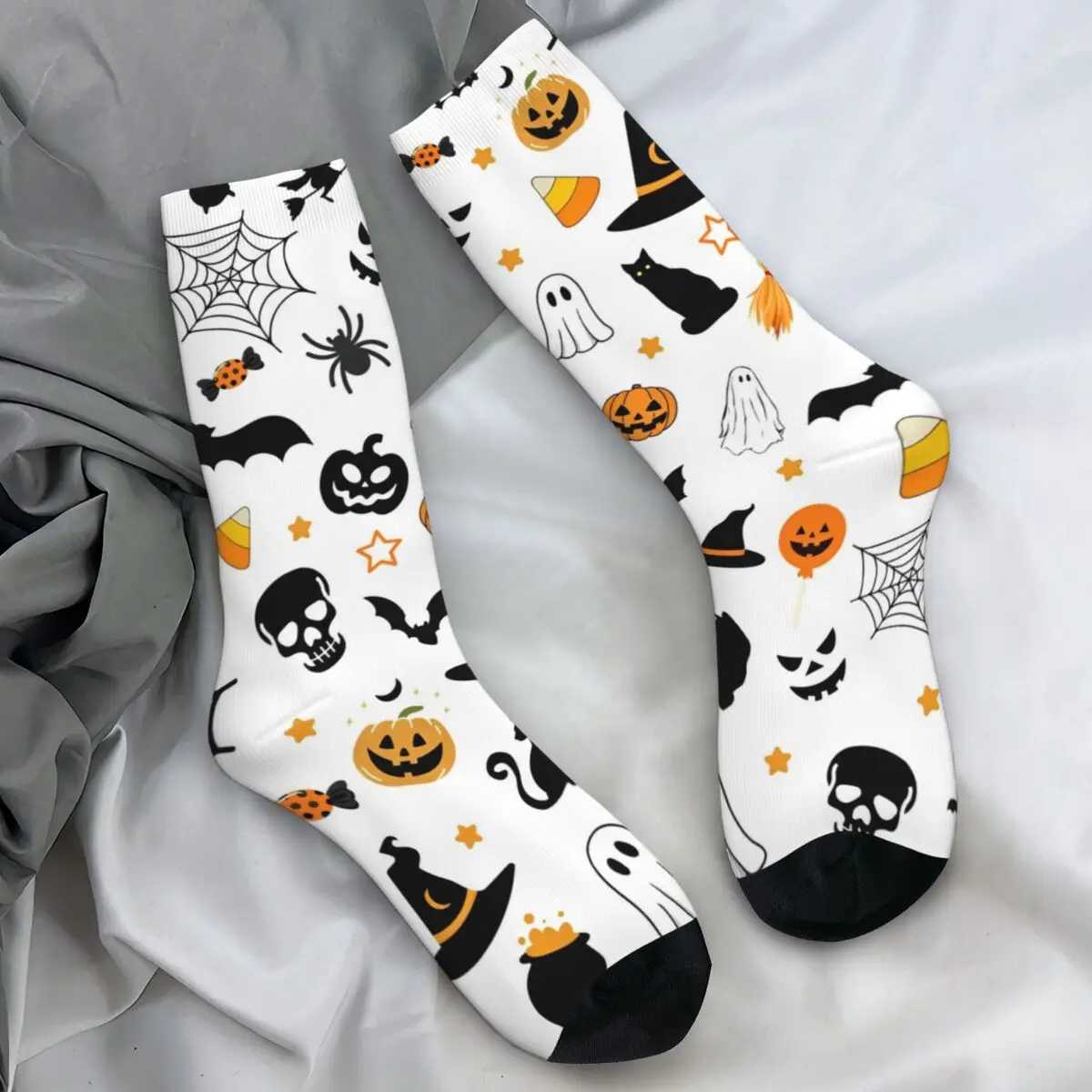 Horror Halloween Pumpkin Bat And Ghost Socks Trick or Treat Elegant Stockings Men Soft Breathable Sports Socks Anti Sweat Socks