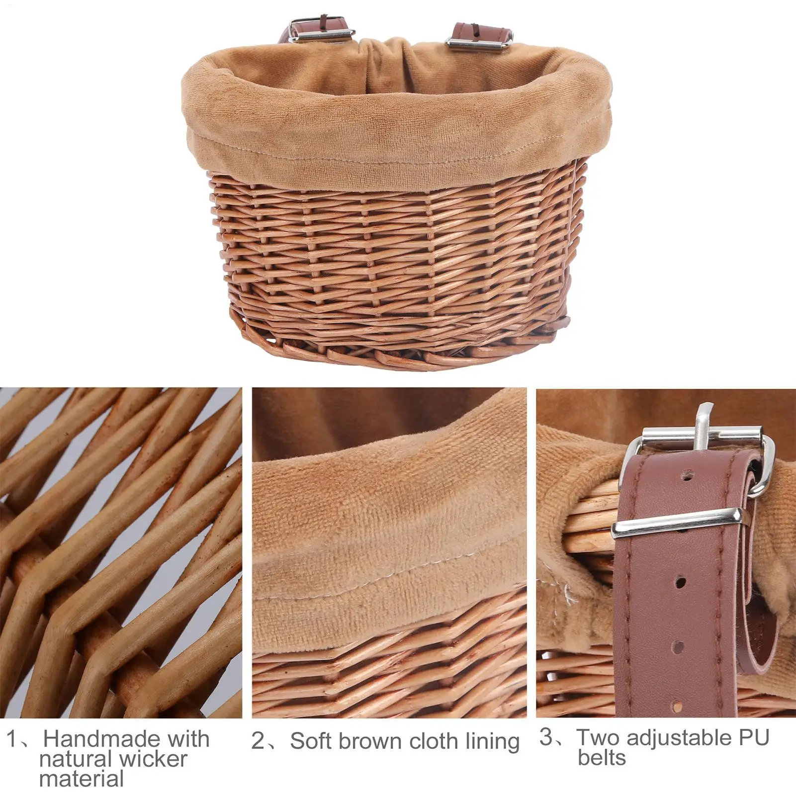 Front Handlebar Bicycle Basket Multifunction Traditional Bicycle Basket Waterproof Hand Woven Bike Basket for Kids Children Bike