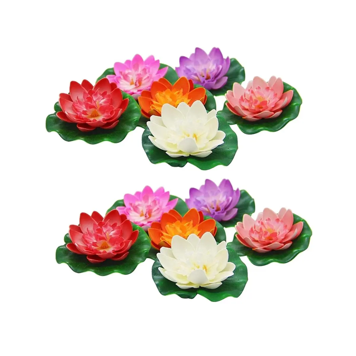 ABNH 12 Pcs Artificial Floating Foam Flower with Water Lily Pad, Lifelike Ornanment Home Garden Pond Decor Indian