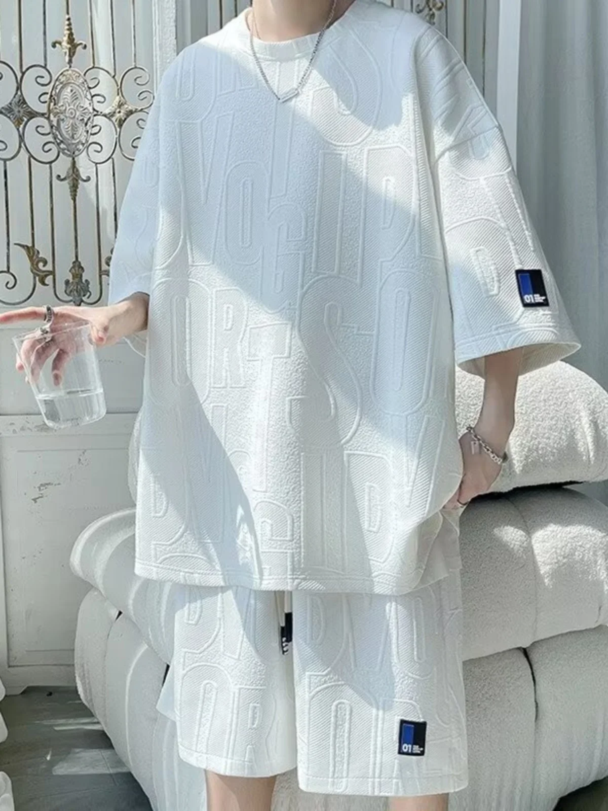 

Спортивный комплект для мужчин, летний, для подростков, больших размеров, футболка с коротким рукавом и шорты, набор из пяти предметов для молодежи