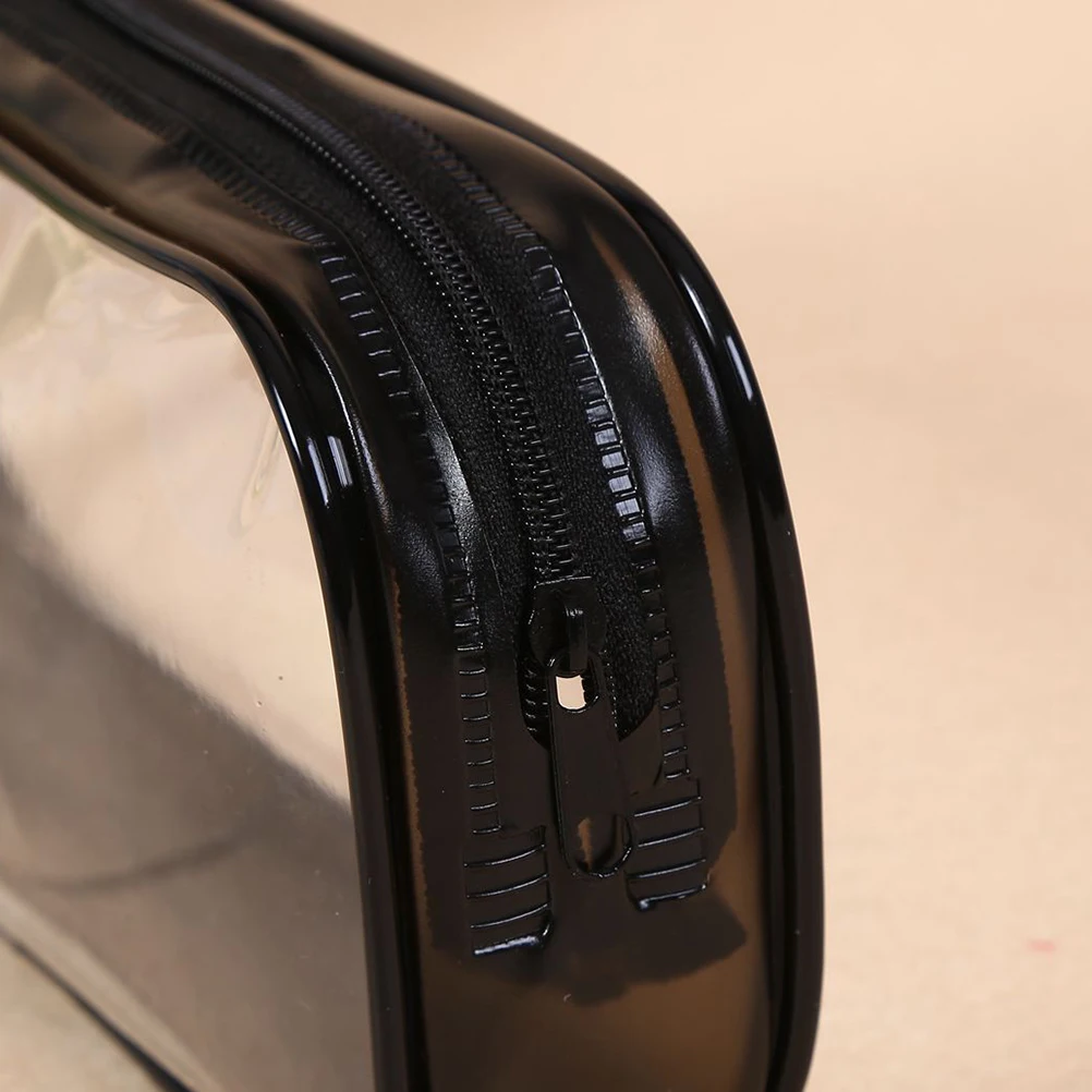 2 Pcs PVC Pencil Pouches Transparent Fashion Pencil Cases Student Stationery Storage Bags (White + Black)