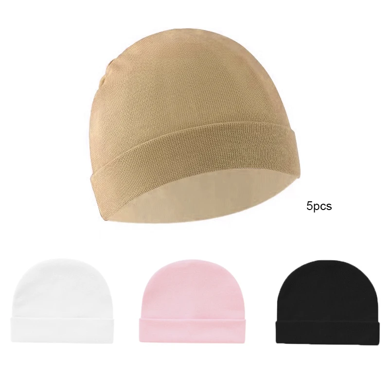 

5pcs Unisex 0-3 Months Newborn Boy Girl Hats 100% Cotton Soft Bonnet Caps Solid Color Kids Beanie Felt Cap Baby Accessories