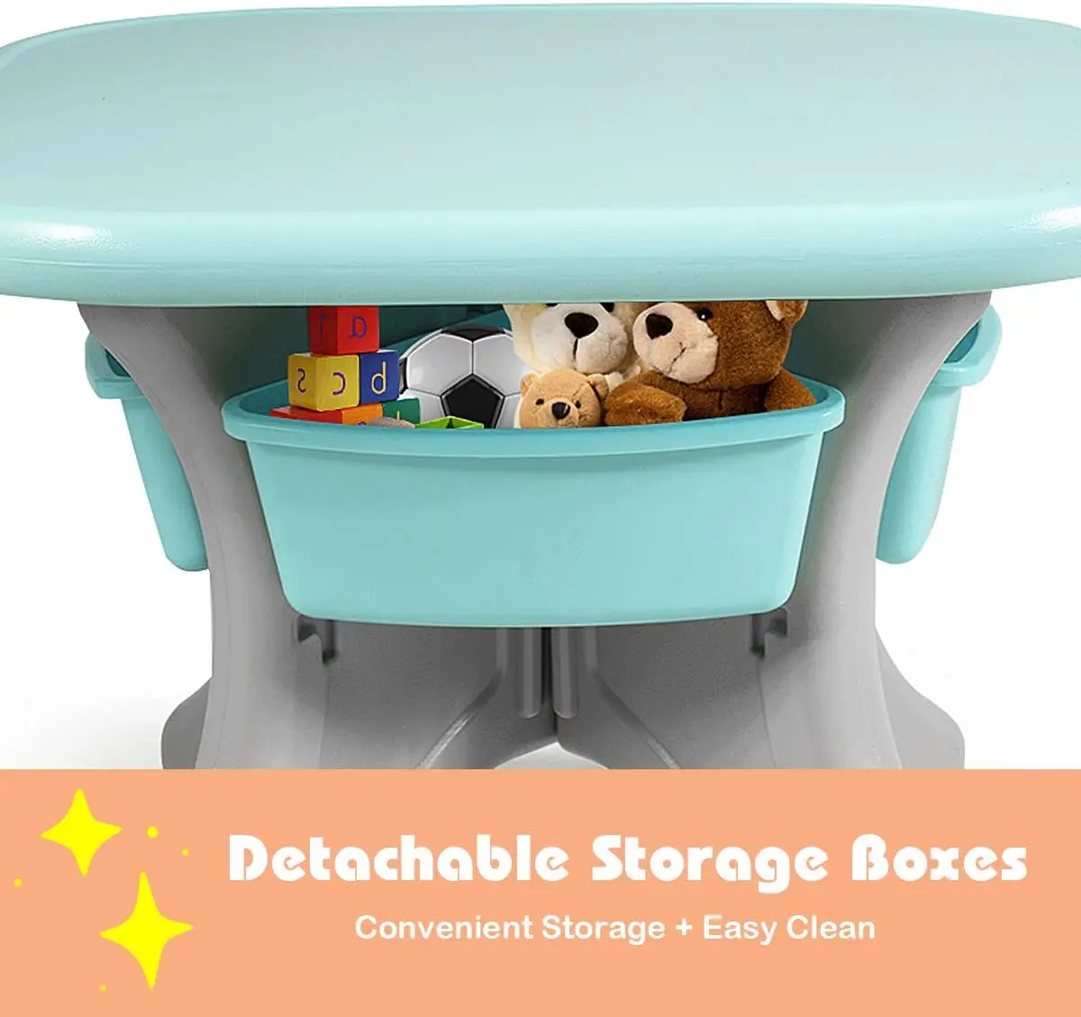 Kids Table & Chair Set, Plastic Activity Table with 2 Chairs & Storage, 3-Piece Toddler Furniture, Green