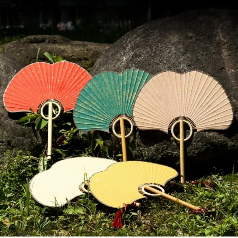 Ginkgo Leaf Shaped Circular Fan Retro Handmade Cooling Fans Dance Performance Shooting Decorative Prop Hanfu Cheongsam Accessory