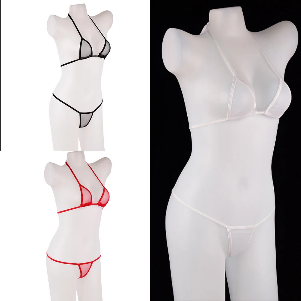 Bikini Sexy para mujer, traje de baño erótico, lencería transparente, ropa interior de malla, sujetador de tiras, Tanga, traje de baño para playa