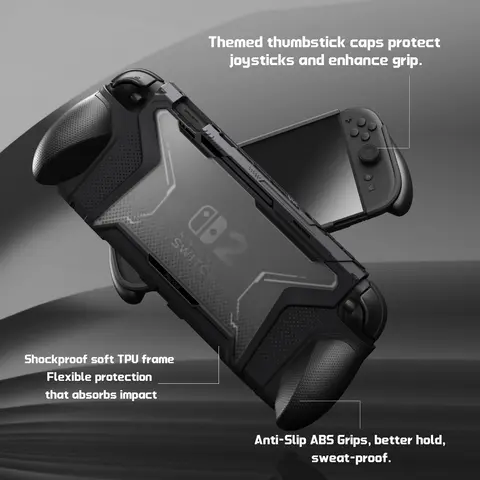PlayVital BEYOND-GRIP Dockable Cover with Dust Cover Sets for Nintendo Switch 2, Ergonomic TPU Case + Console Protector - Black