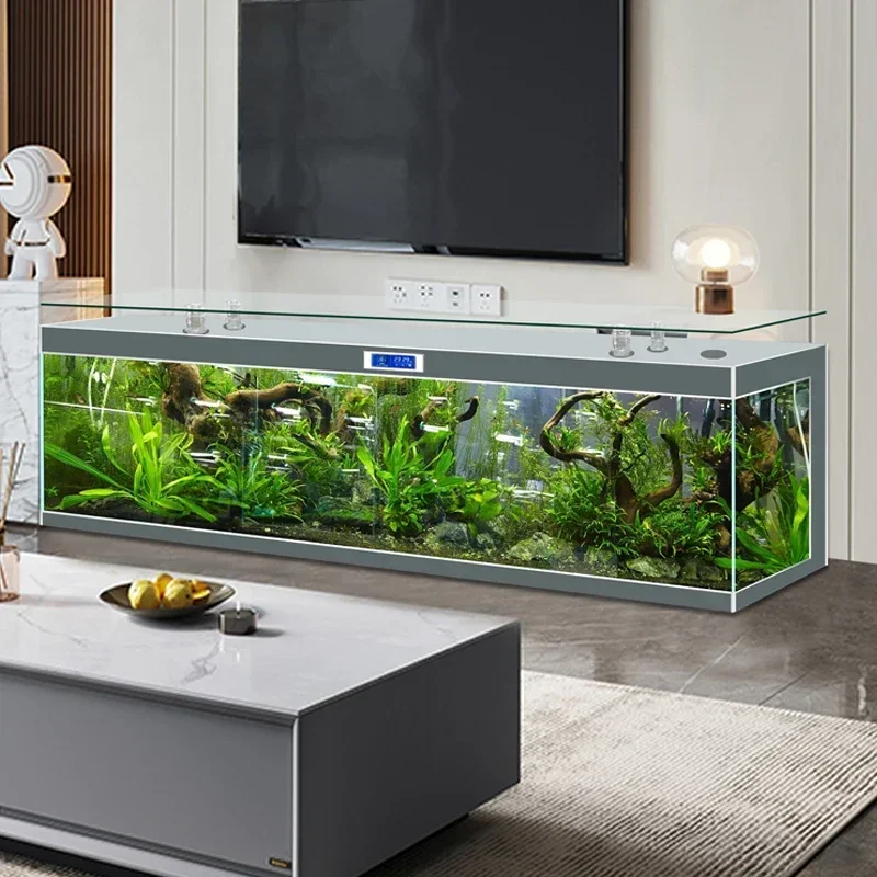 Super White Glass TV Cabinet Fish Tank Ecological Change Water Floor Type Glass Bar Aquarium