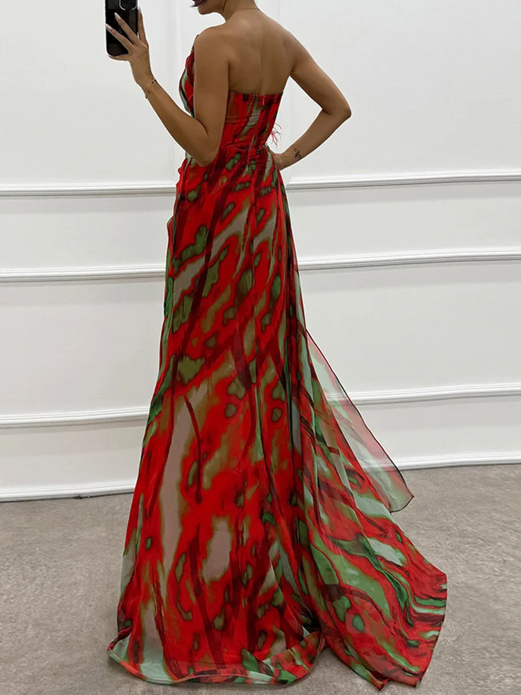 Women Summer Slim Fit Backless Maxi Dress, Holiday Sleeveless Patchwork Elegant Party Dress, 2024 Autumn High Slit Ladies Dress