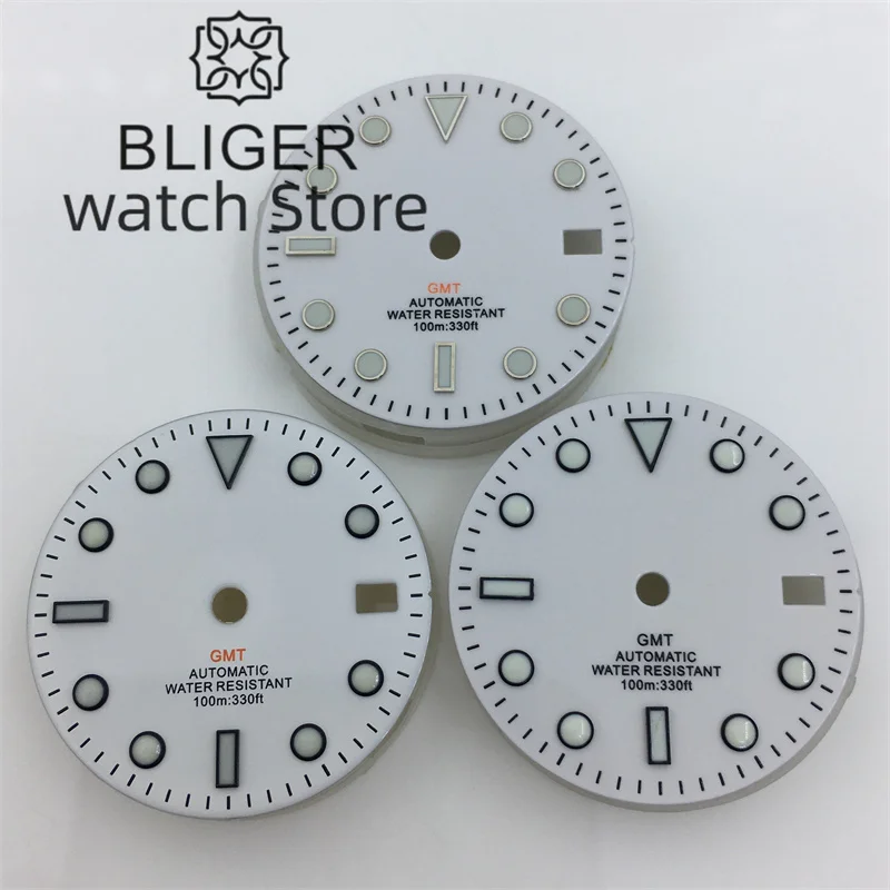 BLIGER Watch Dial 29mm NH34 NH35 Dial Green Blue Red Black Orange GMT Mark Dial Fit GMT NH34 NH35 Movement Green Luminous