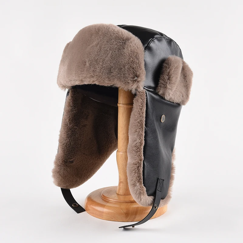 Chapeau en cuir pour hommes et femmes, chapeau Lei Feng, protection des oreilles, coupe-vent, imperméable, chapeau de cyclisme, épais, hiver