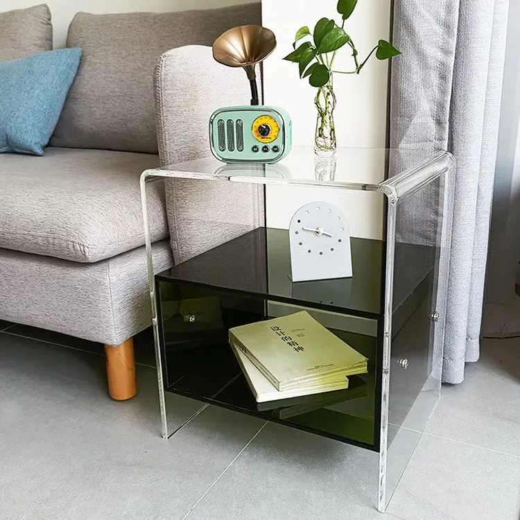 ！@Clear Acrylic Bedside Table With extra Storage Basket on Wheels Decorative Coffee Tables Home Display Bathroom Side Table