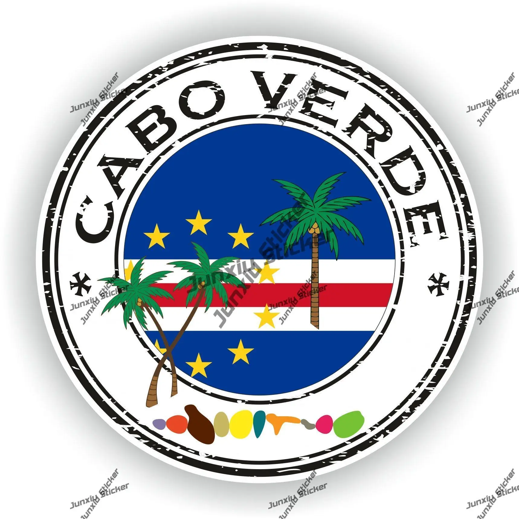 

Cabo Verde Decal Coat of Arms of Cabo Verde National Flag Seal Round Sticker Waterproof Anti Scratch Exterior Decal Accessories