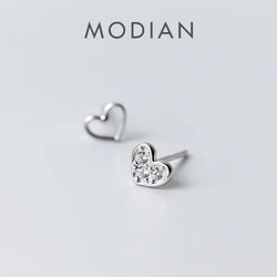 Modian 2025 New Sale Real 925 Sterling Silver Charm Hollow Clear CZ Hearts Stud Earrings For Women Fashion Wedding Jewelry Gift
