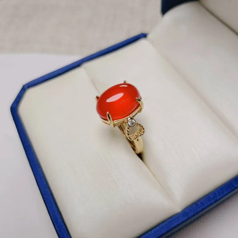Natural Ice Color Chalcedony Inlaid High Ice Red Women's Versatile Ring