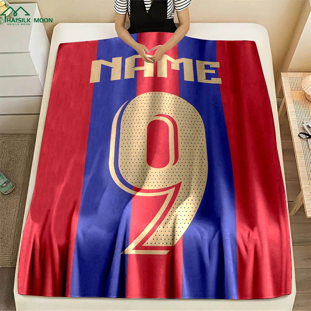 (Memo u Name) Customized Name Personalized Blanket Star Jersey Print Warm and Comfortable Blanket for Adults and Children Gifts