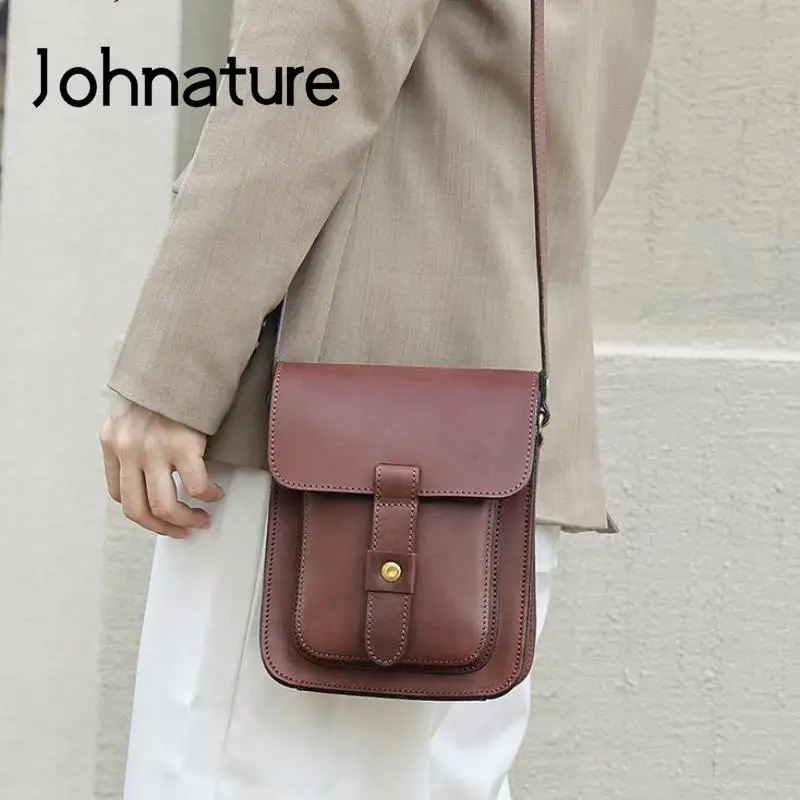 Johnature 2024 nuova borsa a tracolla moda in vera pelle da donna borse a tracolla piccole versatili in vera pelle bovina naturale tinta unita